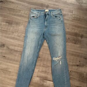 MOTHER Classic High-Rise Distressed Women's Jeans - Light Blue